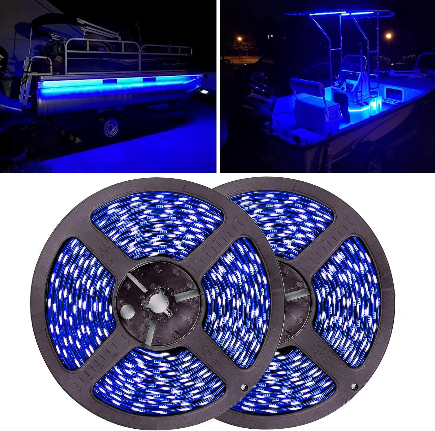 Marine Led Strip Lights, Pontoon Light Strip for Jon Bass Boat Sailboat Kayak, Marine Led Lights for Boats Deck Light Light Courtesy Interior Lights Fishing Night, 12v, 10m(32.8ft), Blue