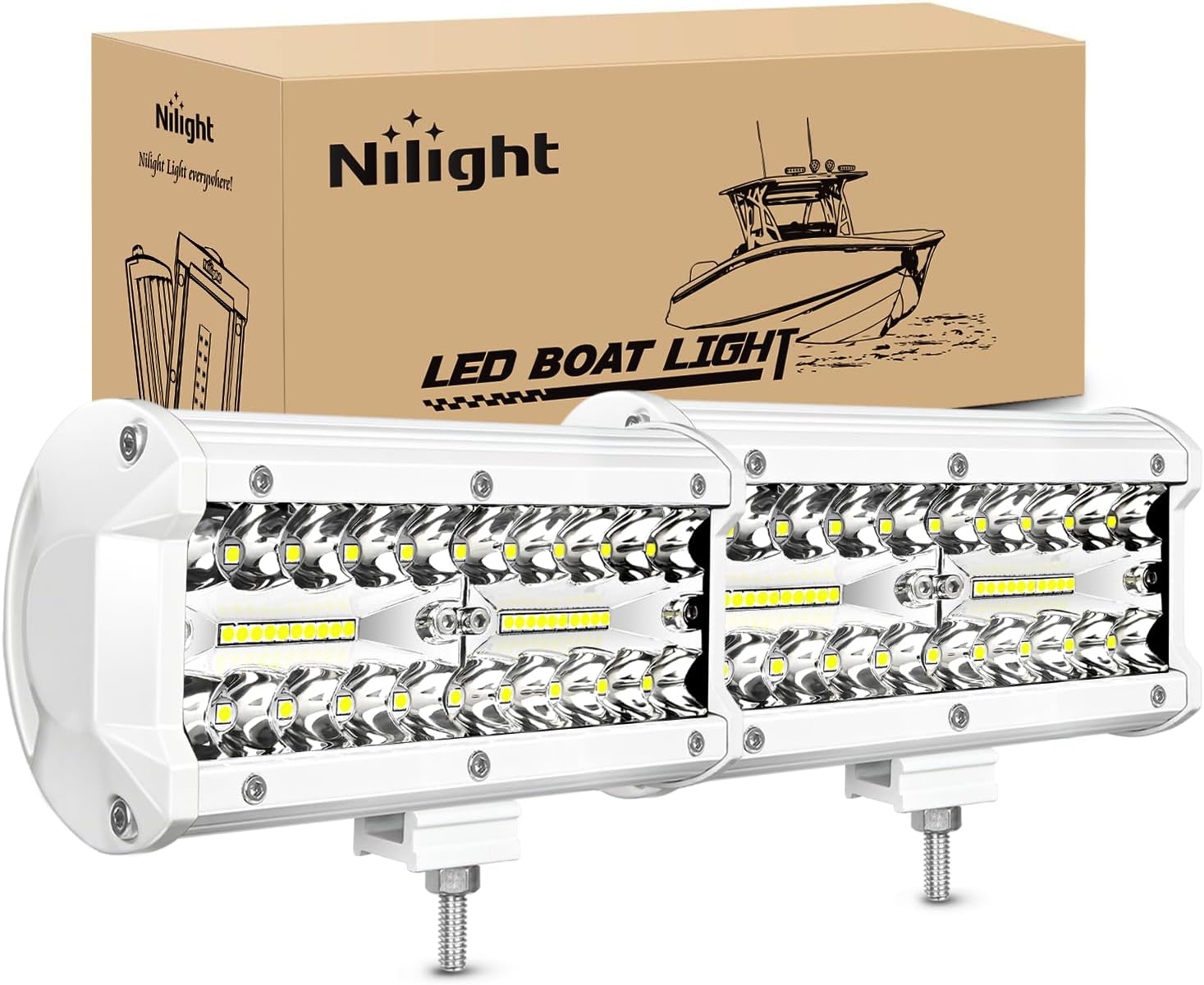 Nilight Marine LED Light Pods Navigation Lights 2PCS 6.5 Inch White Spot Flood Combo Ponton Boat Deck Dock Lighting for Night Fishing T-top Stern Yacht Port Sailboat Trucks Tractors