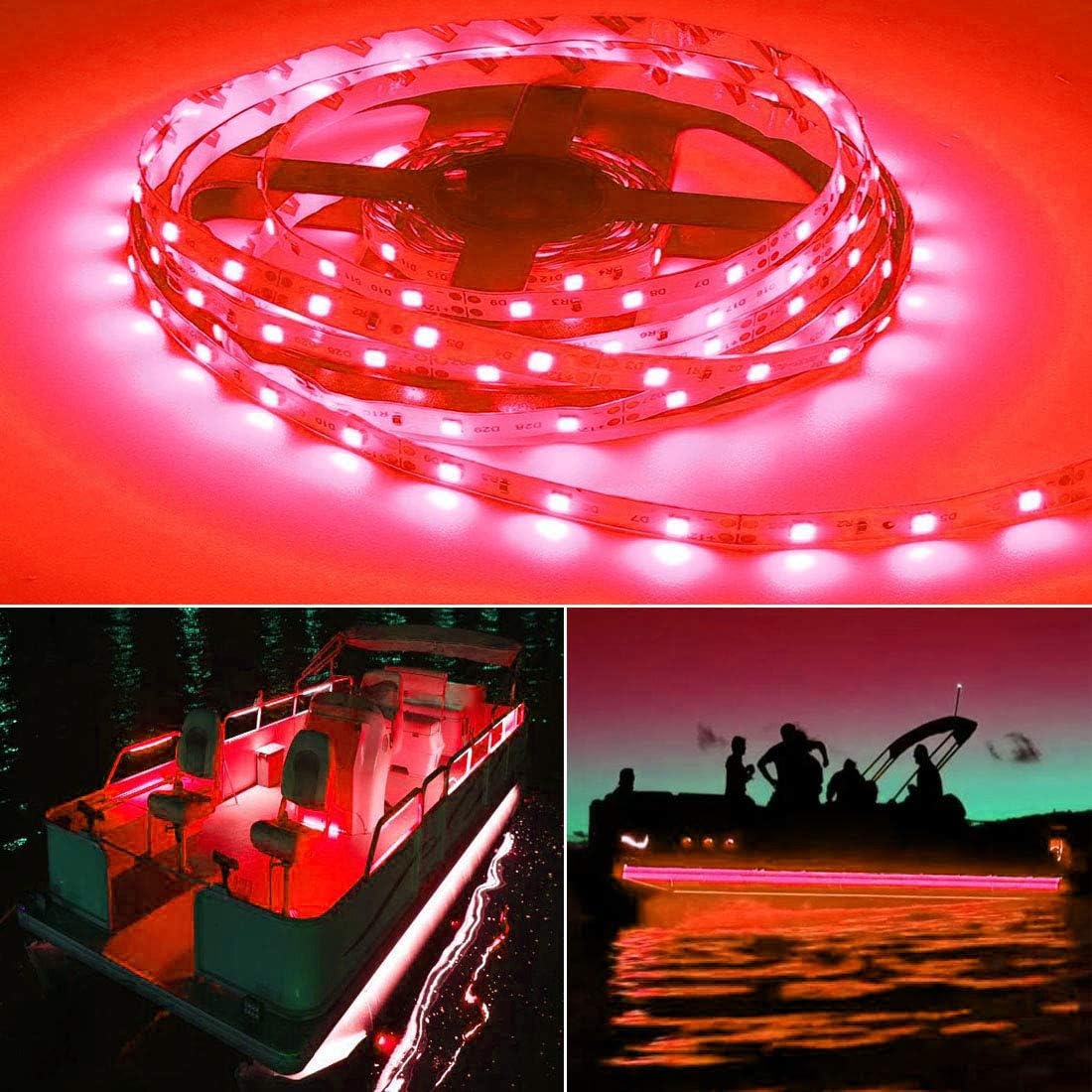 Pontoon Boat Light, Marine Led Light Strip for Duck Jon Bass Boat Sailboat Kayak Flex Lighting for Boat Deck Light Accent Light Courtesy Interior Lights Fishing Night, Red, 12v