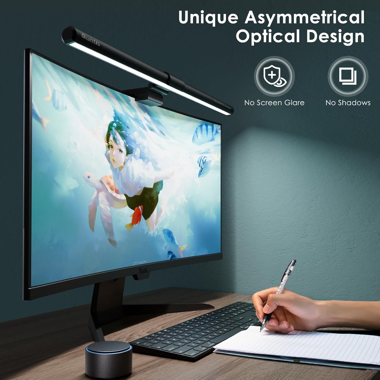 Quntis Computer Monitor Lamp, Screen Monitor Light Bar for Eye Protection, USB Reading LED Task Lamp with Auto-Dimming, Adjustable Light Bar, Touch Control, No Glare Space Saving Home Office Desk Lamps