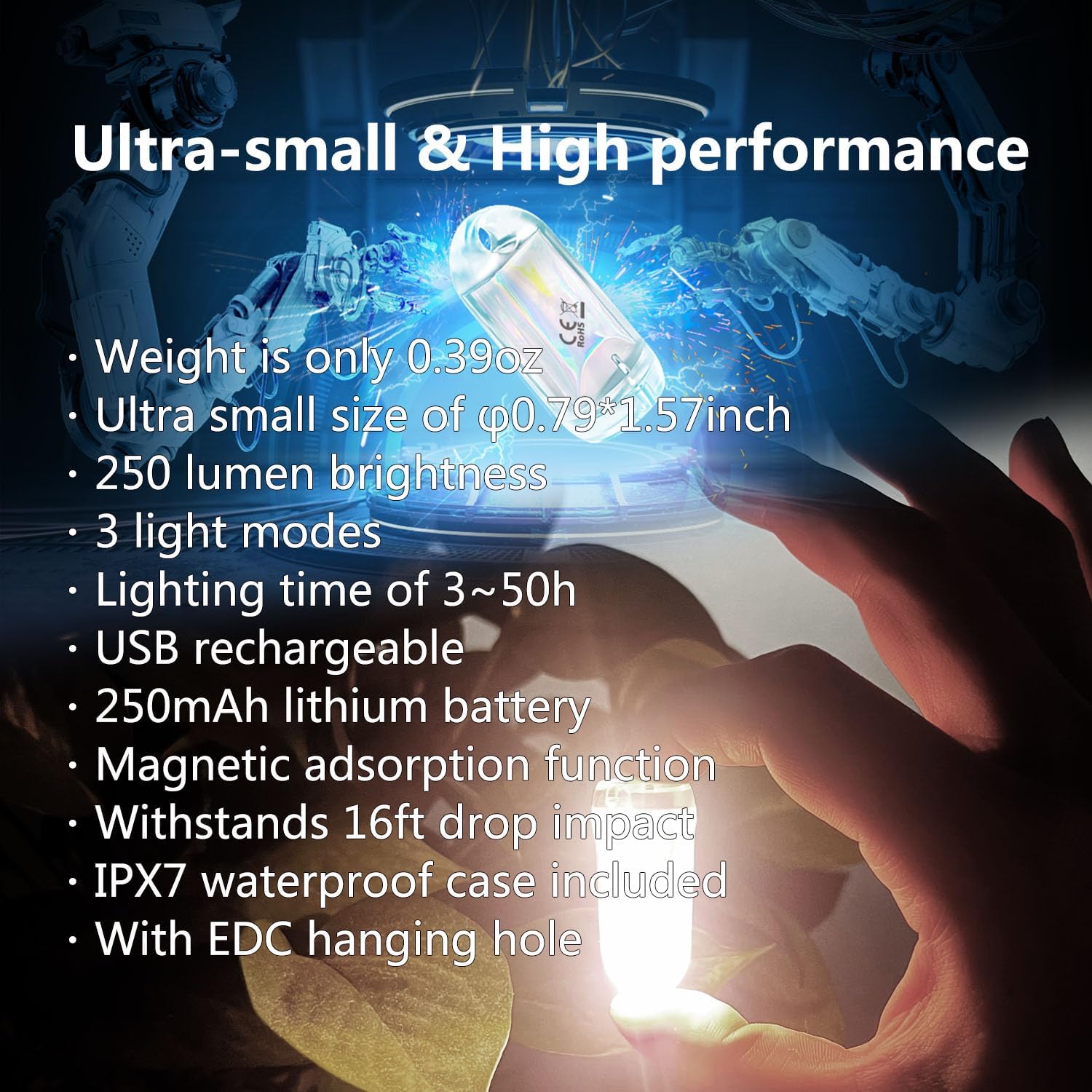 USB Mini LED Lanterns, 2 Pack Waterproof EDC Keychain LED Flashlight for Camping Rechargeable Battery Stick Light Maglite Hockey Dog Collar Flashlight for Nighttime Shift (2Pack White)