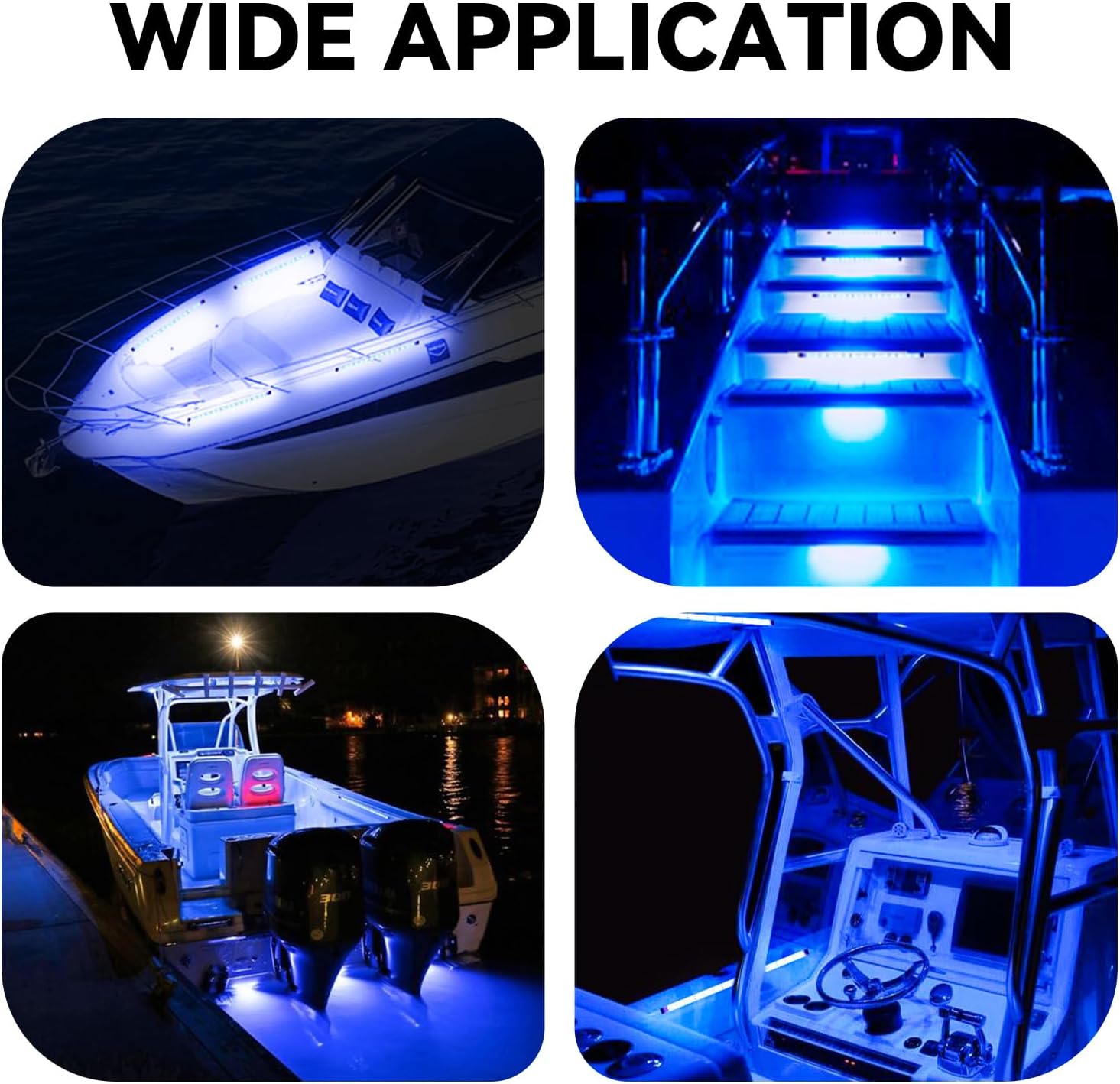 White Boat Interior Lights, Waterproof Led Boat Lights, Marine Led Strip Lights, Super Bright Boat Lights for Night Fishing, Boat Courtesy Lights for Pontoon Kayak Yacht Sailboat (White 4Pack)