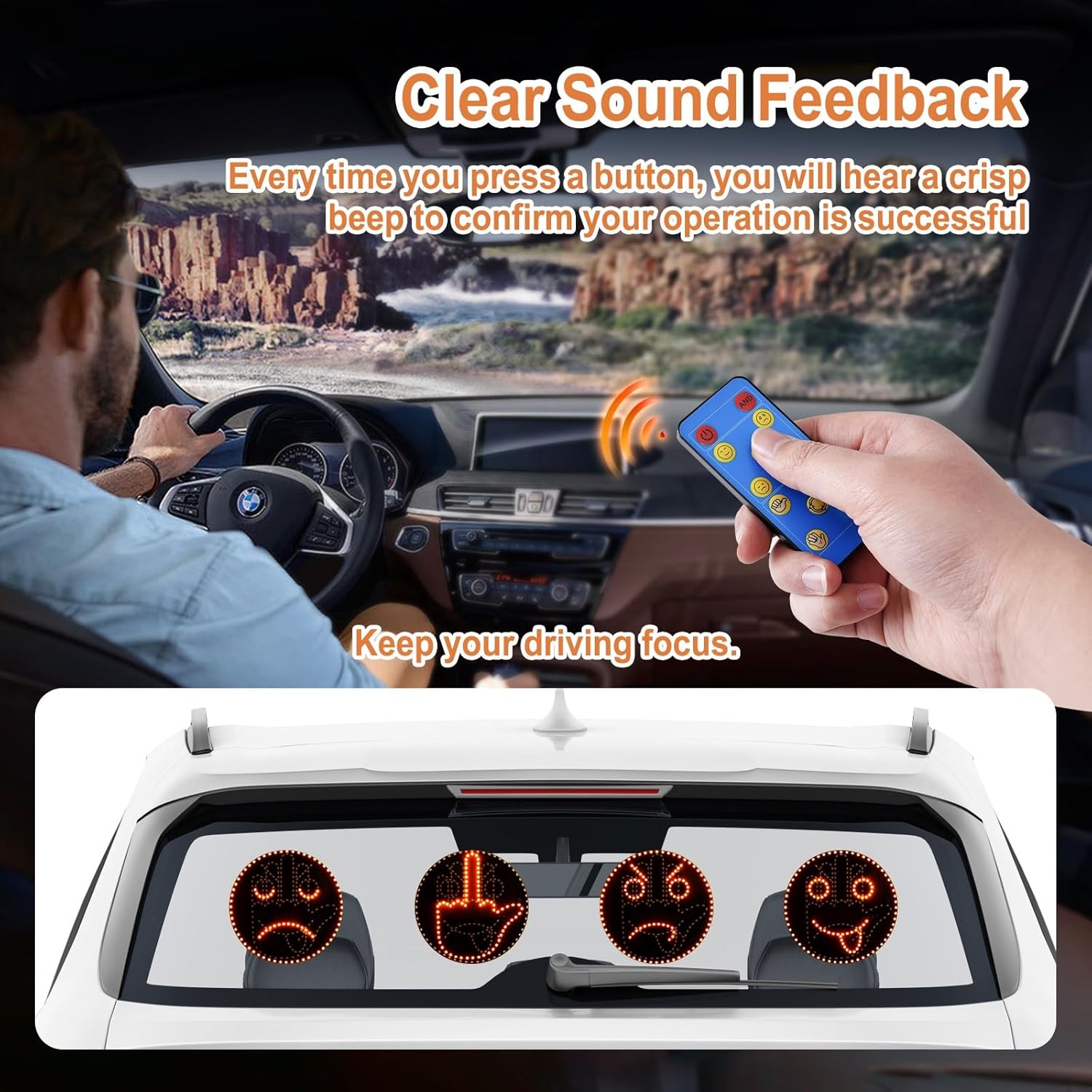 4 Emojis and 4 Gestures Middle Finger Car Light with Remote, Road Rage LED Display for Vehicle, Perfect Gifted Car Accessories, Amusing Car Gadgets for Men and Women
