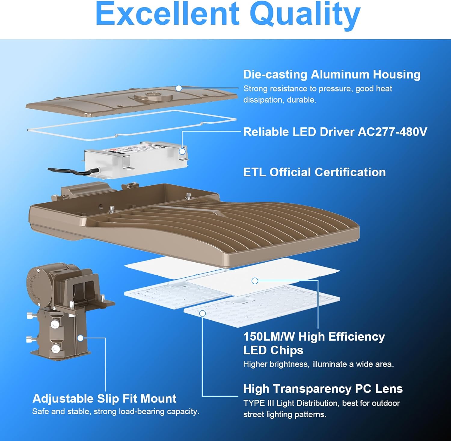 4 Pack 400W LED Parking Lot Light with Photocell 60000LM ETL Certified LED Shoebox Pole Lights 5000K IP65 Waterproof 277-480VAC Input Outdoor Commercial Area Lighting with Slip Fitter