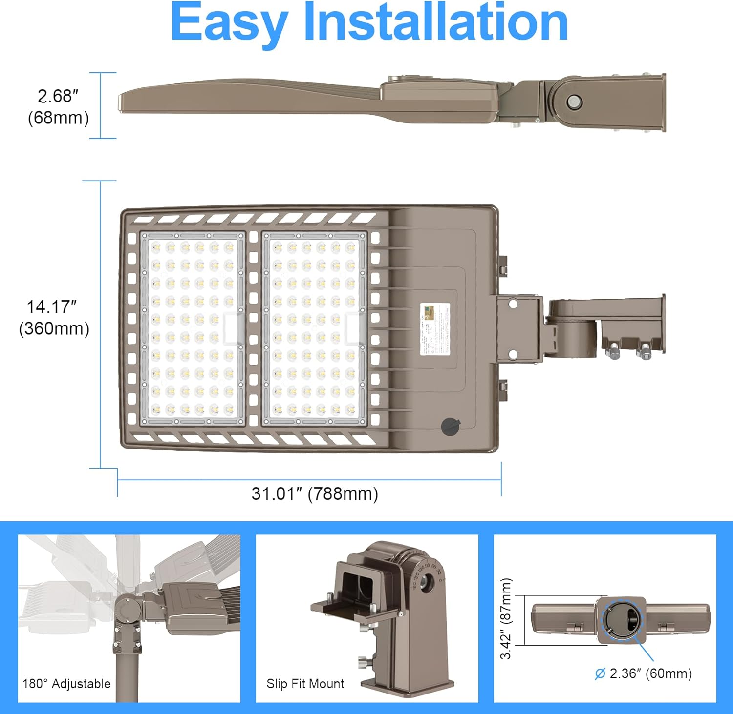 4 Pack 400W LED Parking Lot Light with Photocell 60000LM ETL Certified LED Shoebox Pole Lights 5000K IP65 Waterproof 277-480VAC Input Outdoor Commercial Area Lighting with Slip Fitter