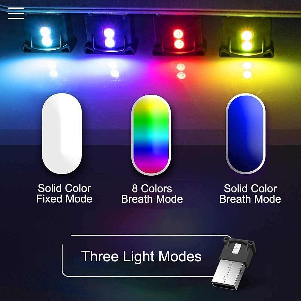 AOZITA Mini USB Type C LED RGB Light Brightness Adjustable 8 Color Changeable for Car, Laptop, Keyboard. Atmosphere Smart Type-C Night Lamp for Home Decoration (Quantity: 2)