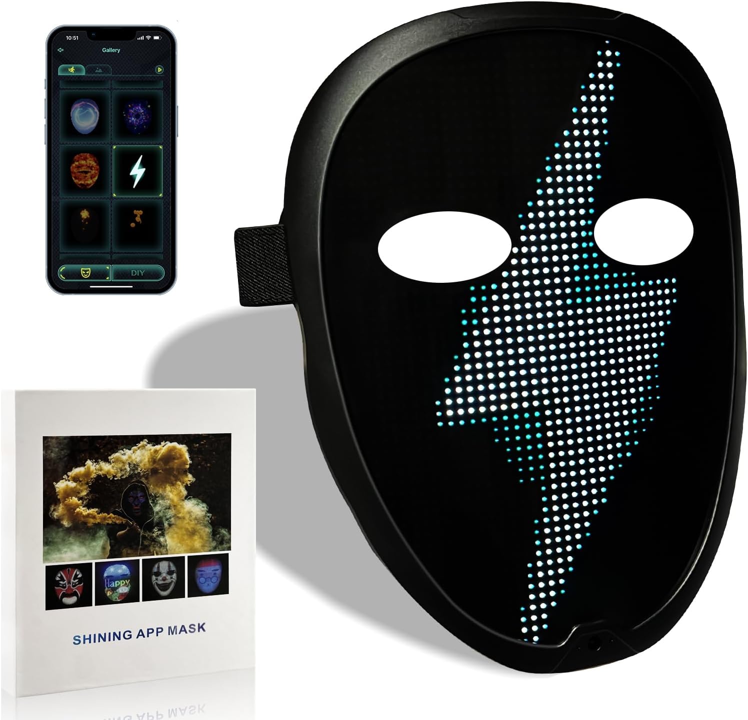 Depointer Life 2023 New Led Mask with Rechargeable Bluetooth-compatible App Controlled, Customizable Shining Mask, LED Lighted Face Transforming Mask For unisex-Adult Depointer Life 2023 New Led Mask with Rechargeable Bluetooth-compatible App Controlled, Customizable Shining Mask, LED Lighted Face Transforming Mask For unisex-Adult