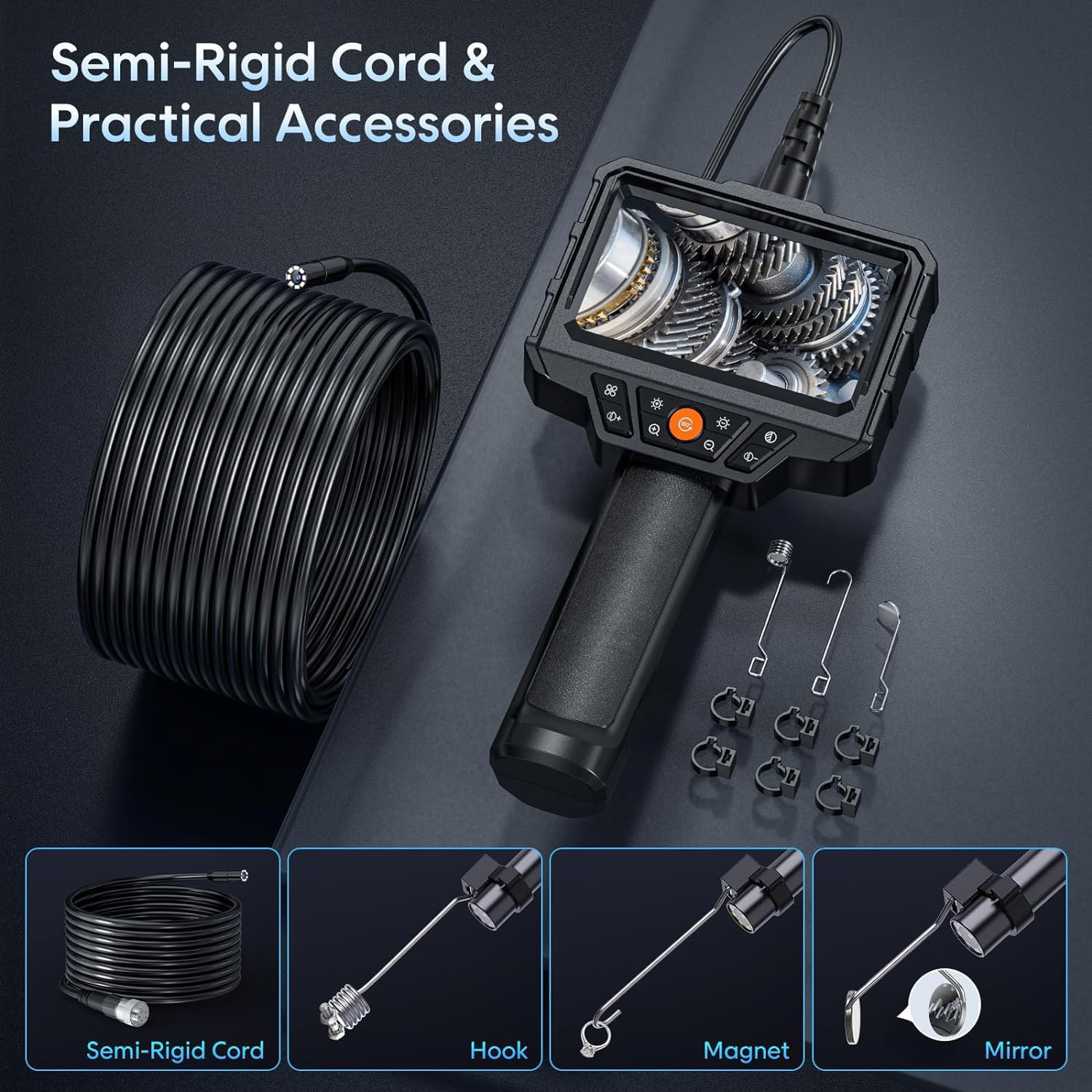 Endoscope Camera with Light, SKYEAR Handheld Borescope 4.3 HD 1080P with 8 Adjustable LED Lights, Inspection Camera featuring a 16.4ft Semi-Rigid Cable, IP67 Waterproof Scope Camera for Swer, Gadgets for Men Endoscope Camera with Light, SKYEAR Handheld Borescope 4.3 HD 1080P with 8 Adjustable LED Lights, Inspection Camera featuring a 16.4ft Semi-Rigid Cable, IP67 Waterproof Scope Camera for Swer, Gadgets for Men