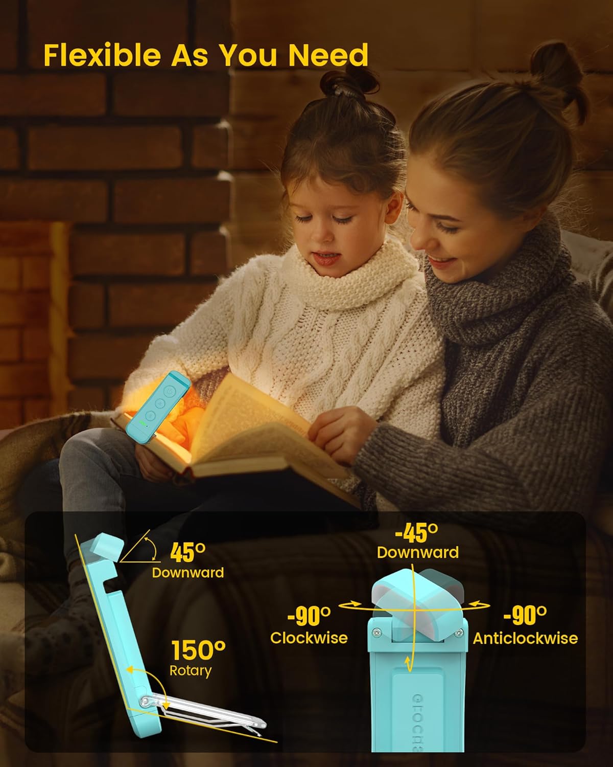 Glocusent USB Rechargeable Book Light for Reading in Bed, Portable Clip-on LED Reading Light, 3 Amber Colors  5 Brightness Dimmable, Compact  Long Lasting, Perfect for Book Lovers, Kids
