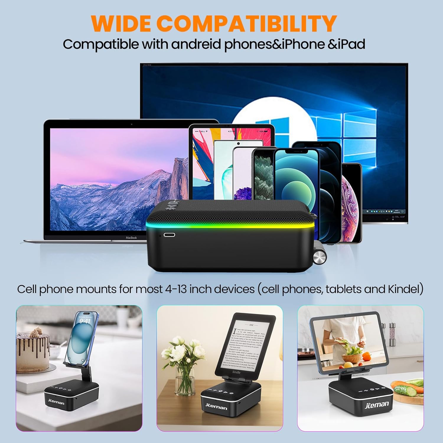 JTEMAN Gifts for Men Women,Cell Phone Stand with Bluetooth Speaker and LED Light,Cool Tech Gadgets,Unique Birthday Gifts for Men Husband Mom Dad-Pink