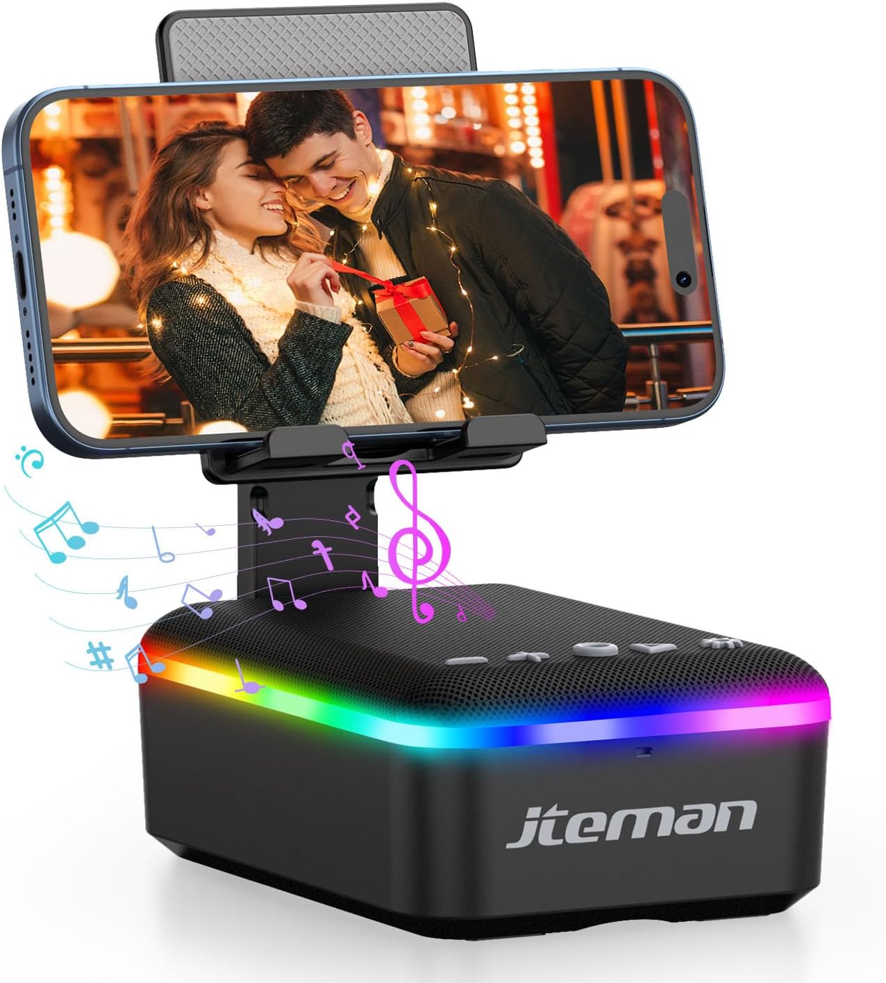 JTEMAN Gifts for Men Women,Cell Phone Stand with Bluetooth Speaker and LED Light,Cool Tech Gadgets,Unique Birthday Gifts for Men Husband Mom Dad-Pink