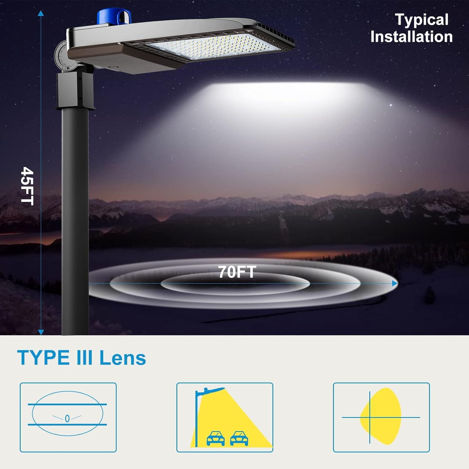 Lightdot 2Pack 320W LED Parking Lot Light (48000lm Eqv 1200W HPS) LED Pole Lights Outdoor with Slipfitter Mount, Dusk to Dawn Outdoor Lighting (Coverage: 66~110Ft at Height:30~50Ft)