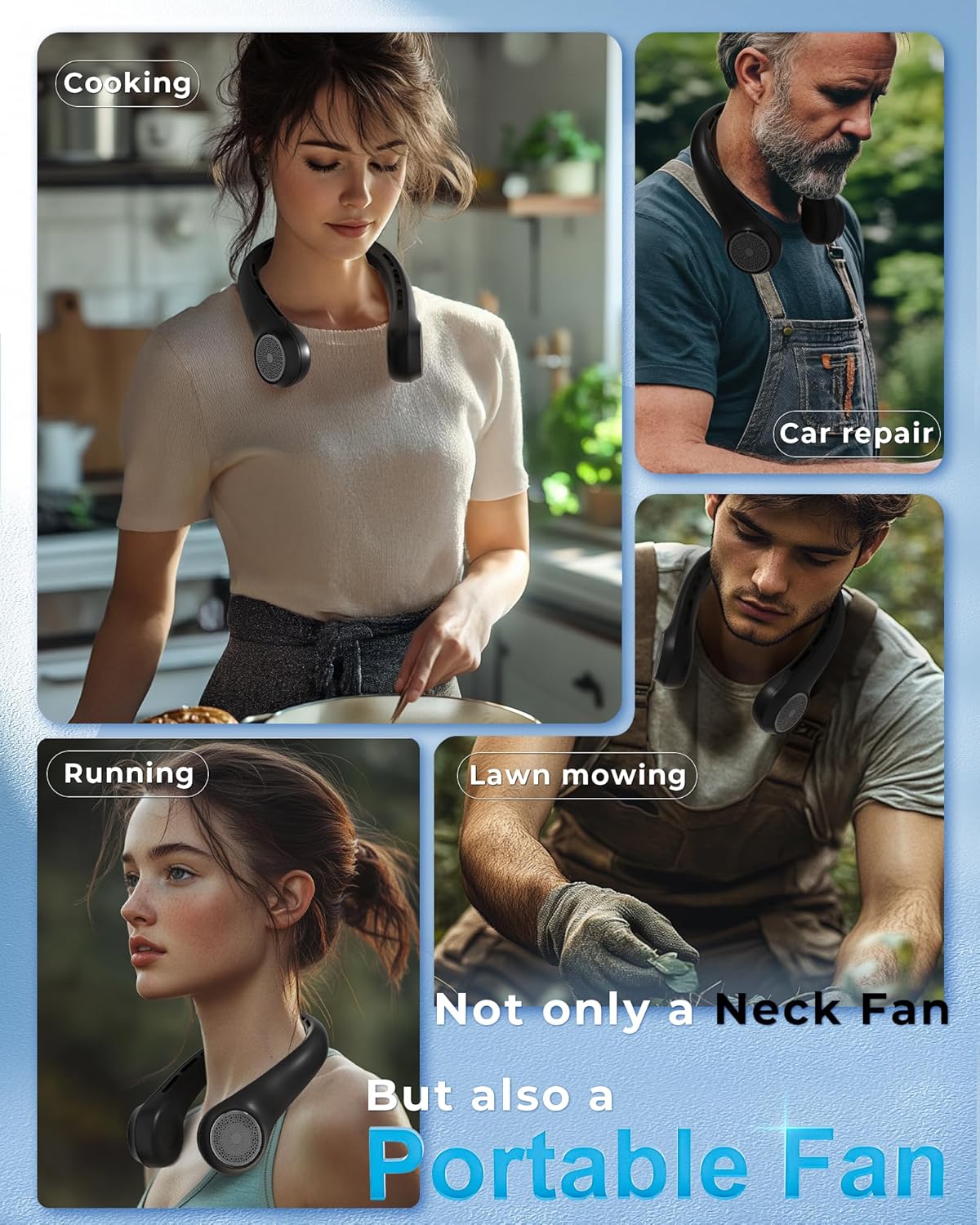 Neck Fan, Portable Neck Fan with LED Display, 360° Cooling, 3-Speed Adjustment Whisper-Quiet Operation, Twistable, Rechargeable, Gift for Women Men, Outdoor Indoor as Travel Essential