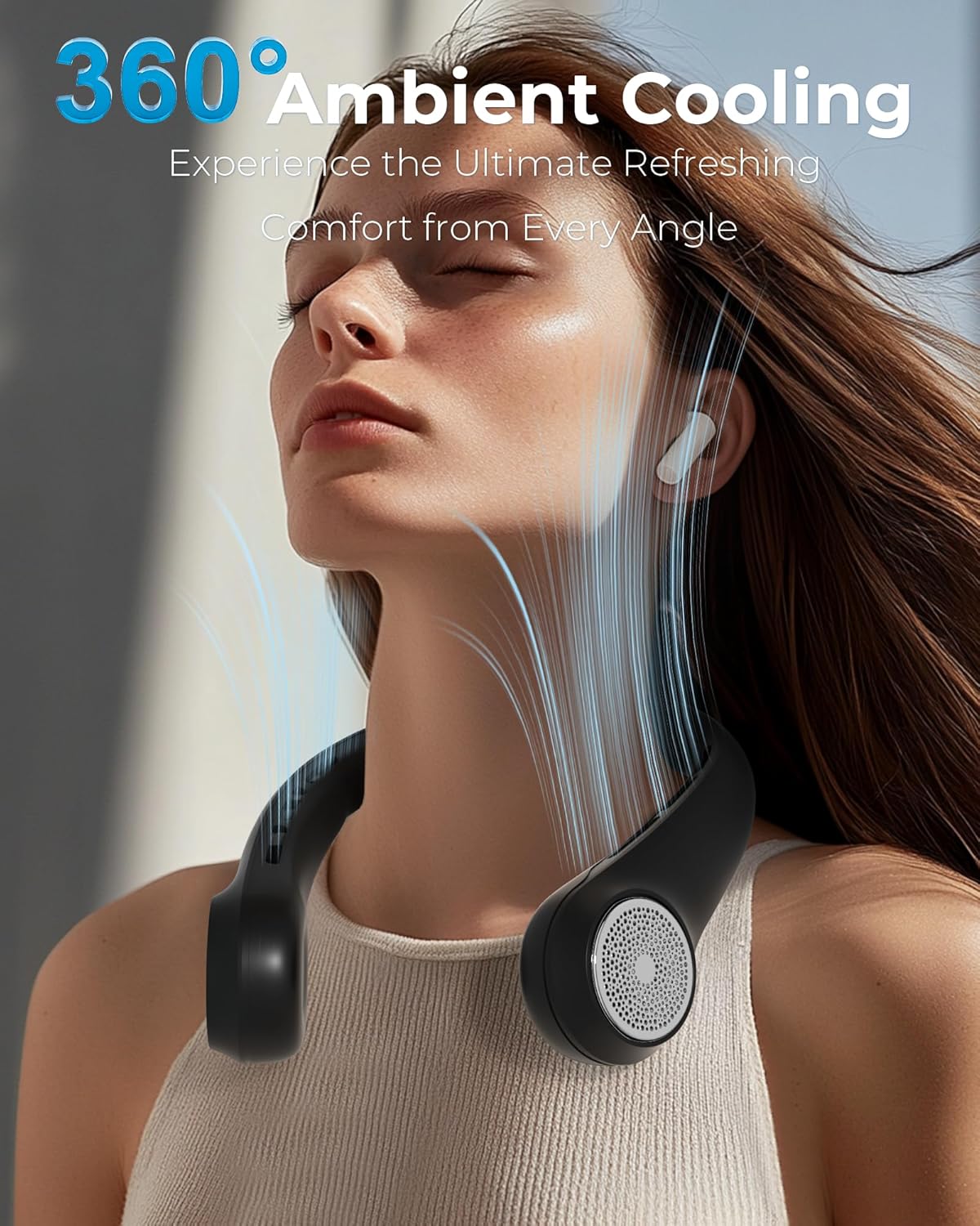 Neck Fan, Portable Neck Fan with LED Display, 360° Cooling, 3-Speed Adjustment Whisper-Quiet Operation, Twistable, Rechargeable, Gift for Women Men, Outdoor Indoor as Travel Essential