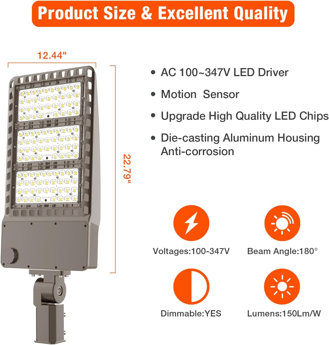 OKQ 400w LED Street Light, Parking Lot Lights, Commercial Outdoor Lighting, IP65 Waterproof, LED Pole Lights Outdoor Slip Fitter for Roadways, Driveways, Stadium 3PACK