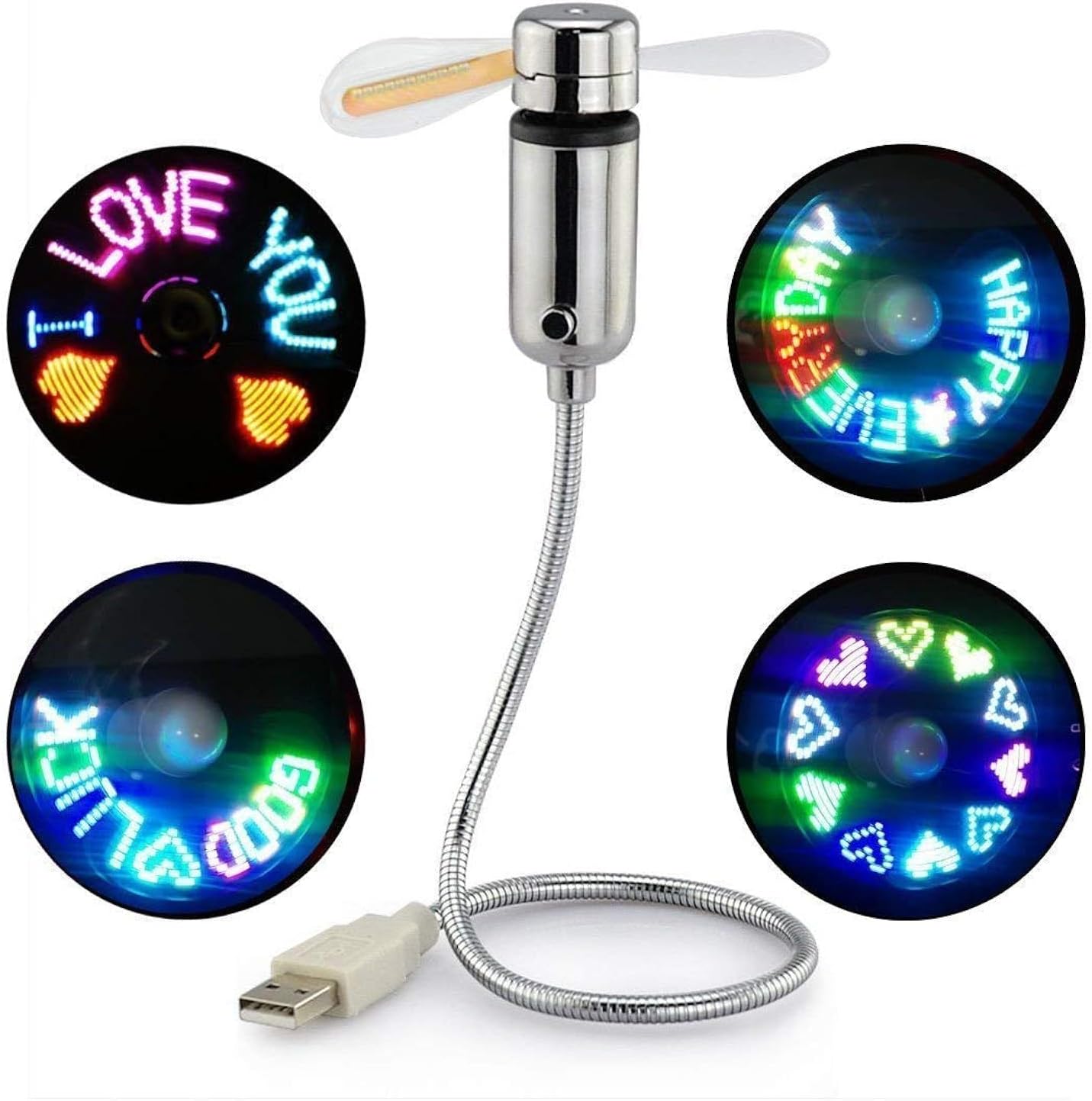 SAYTAY Small USB Fan with Real Time Clock and Temperature Display, Personal Portable USB LED Clock Fan, USB Funny Toy Gadgets Gifts for Men Women Office Home (RGB)
