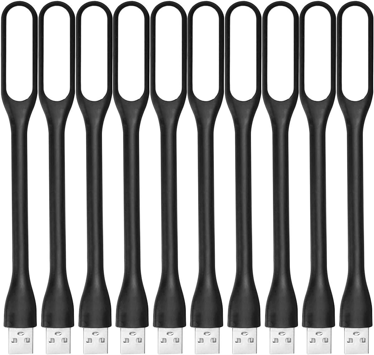 USB LED Light Lamp for Power Bank (10 PCS) Portable Eye Care Mini Night Light with Flexible Arm, USB Gooseneck Reading Lamps Book Light,Compatible for Desktop, Notebook Laptop (10-Black)