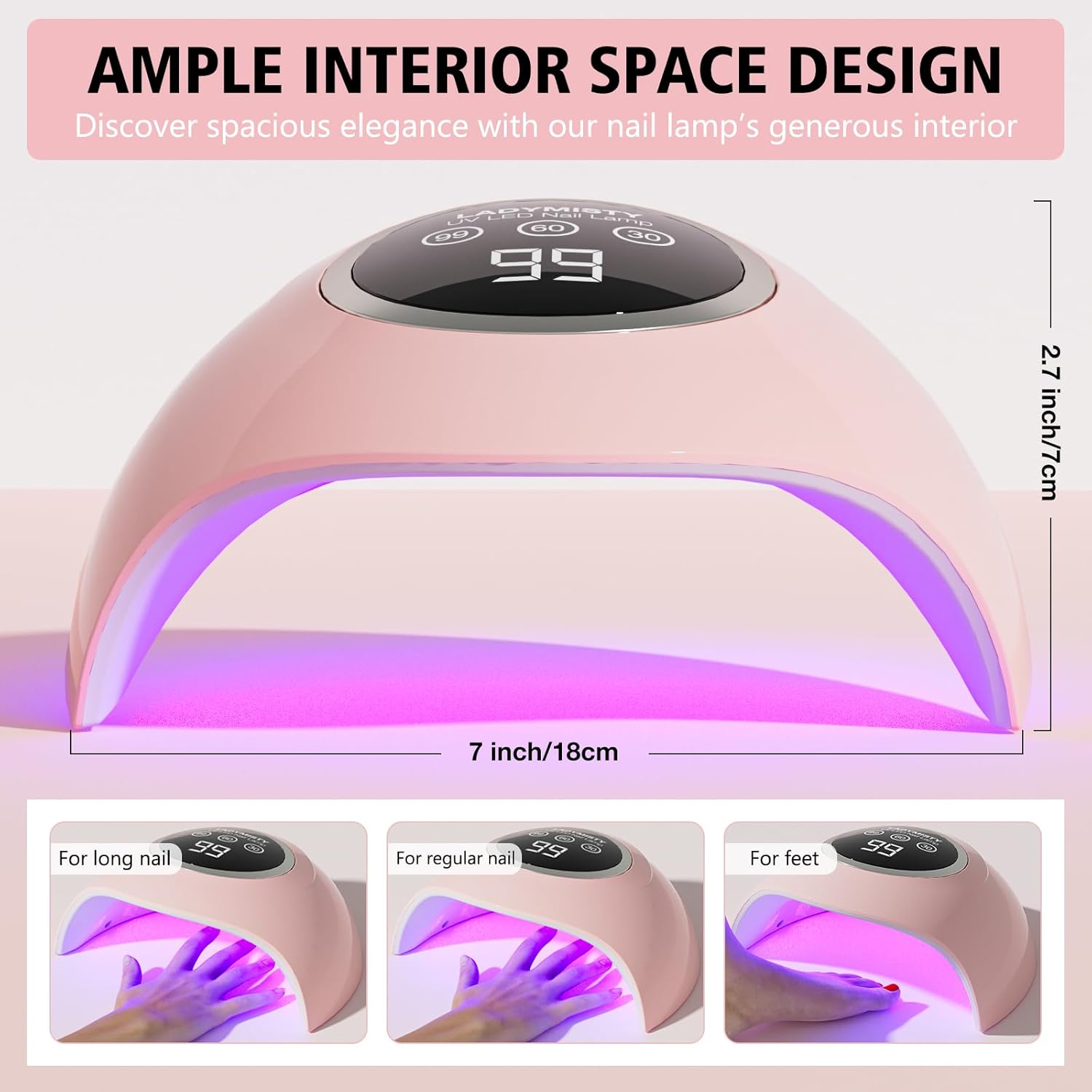 72W UV LED Nail Lamp Light Dryer for Nails Gel Polish with 18 Beads 3 Timer Setting LCD Touch Display Screen, Auto Sensor, Professional Nails, White