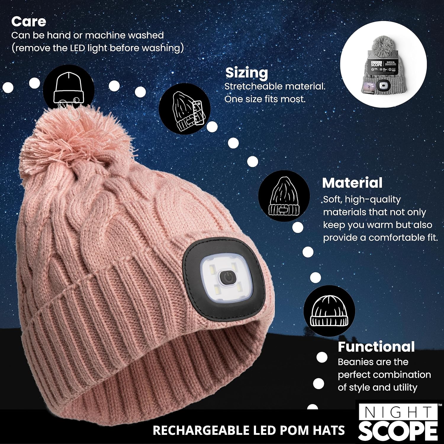 Classic Rechargeable LED Warm Knit Beanie Head Light Hat Headlamp for Outdoor Activities