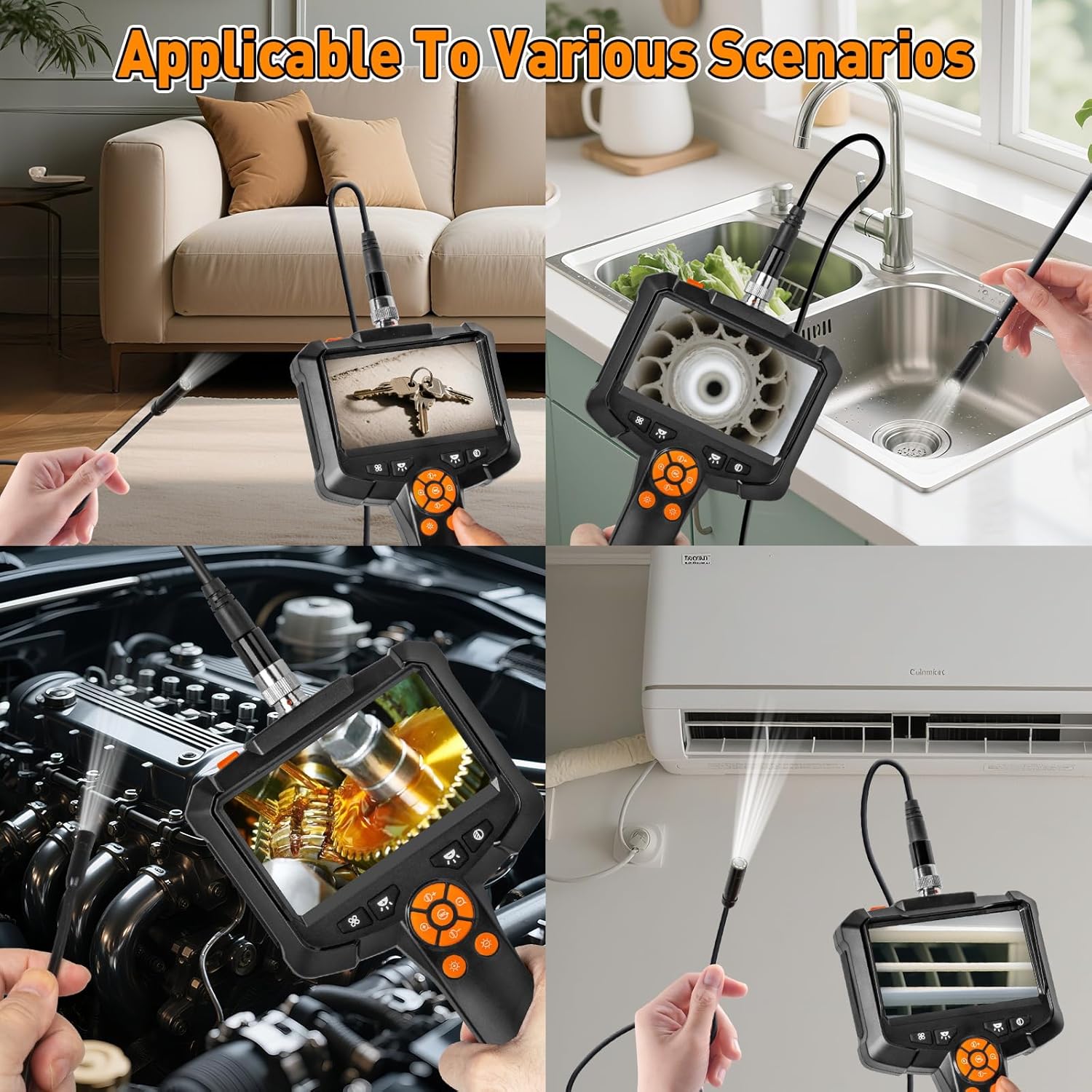 Endoscope Camera with Light, 4.3 IPS Screen Industrial Borescope, 1080P HD Inspection Camera with 8 LED Lights, 2000mAh Rechargeable IP67 Waterproof Endoscope, 16.4FT Semi-Rigid Gadgets for Men