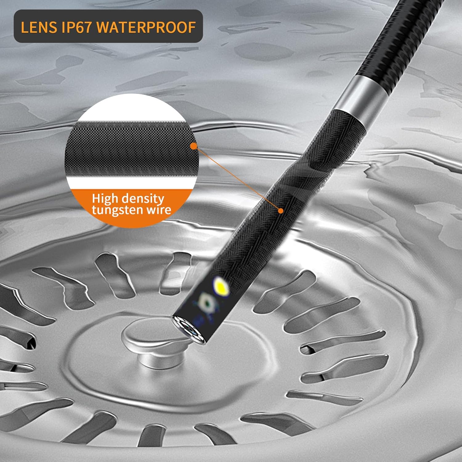 Endoscope Camera with Light, 4.3 IPS Screen Industrial Borescope, 1080P HD Inspection Camera with 8 LED Lights, 2000mAh Rechargeable IP67 Waterproof Endoscope, 16.4FT Semi-Rigid Gadgets for Men