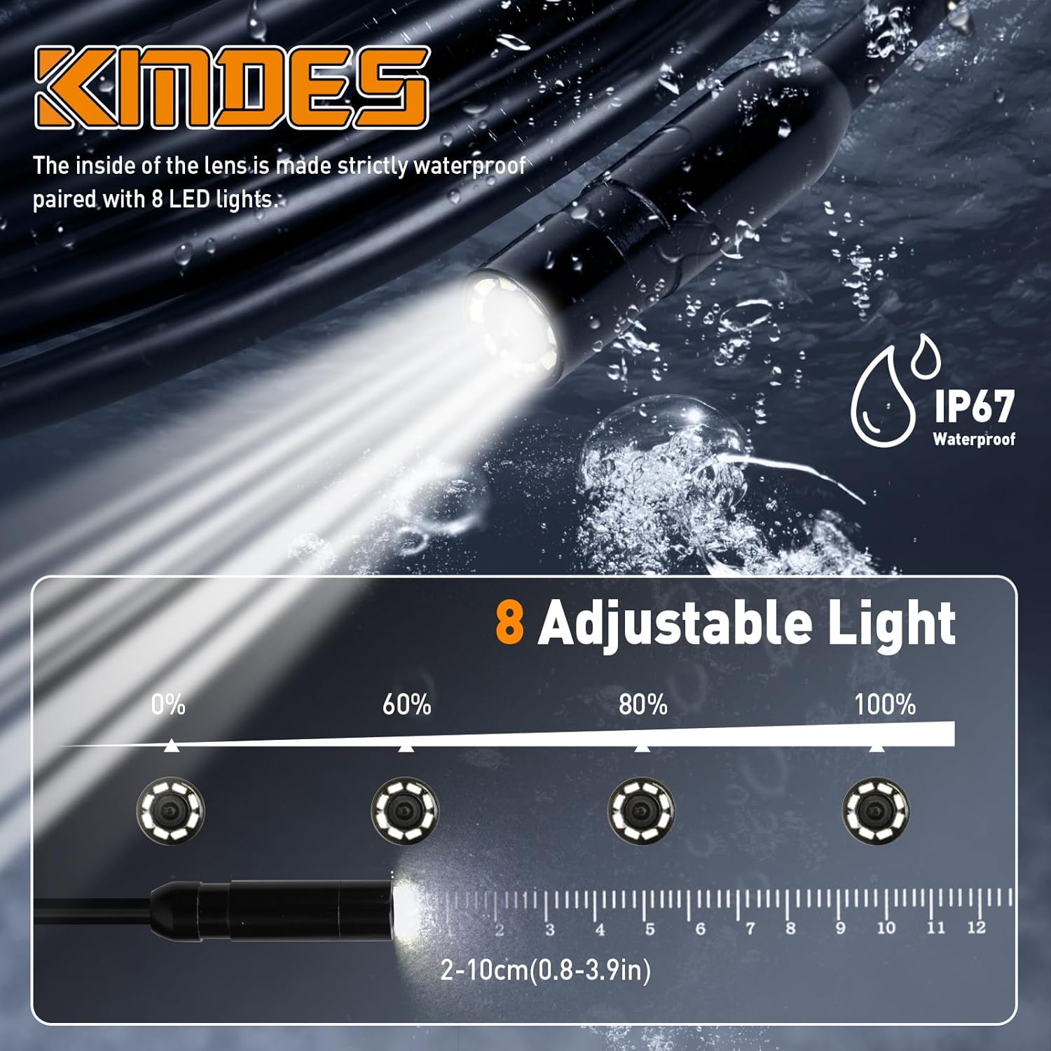 Endoscope Camera with Light, 4.3 IPS Screen Industrial Borescope, 1080P HD Inspection Camera with 8 LED Lights, 2000mAh Rechargeable IP67 Waterproof Endoscope, 16.4FT Semi-Rigid Gadgets for Men