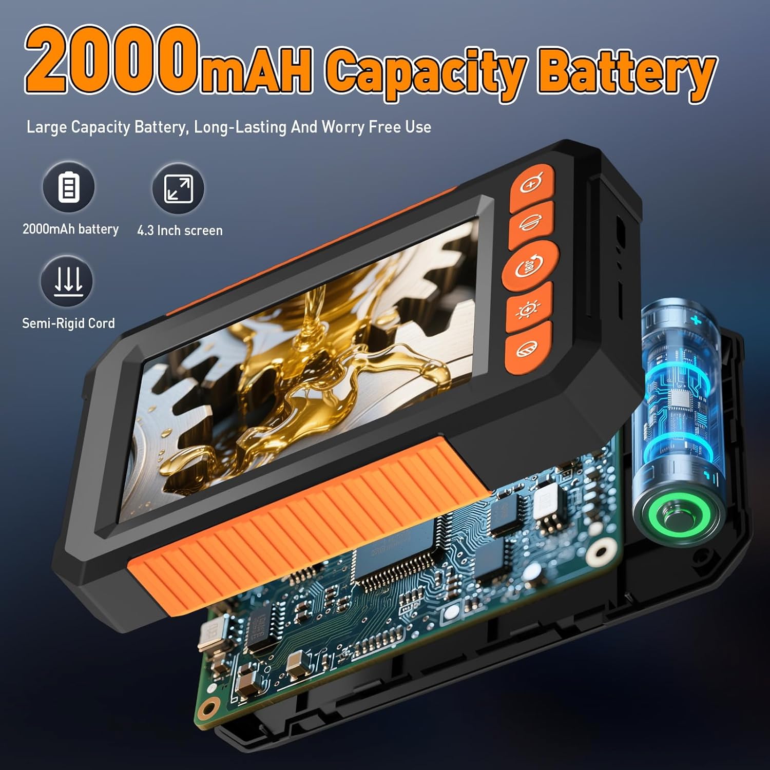 Endoscope Camera with Light, 4.3 IPS Screen Industrial Borescope, 1080P HD Inspection Camera with 8 LED Lights, 2000mAh Rechargeable IP67 Waterproof Endoscope, 16.4FT Semi-Rigid Gadgets for Men