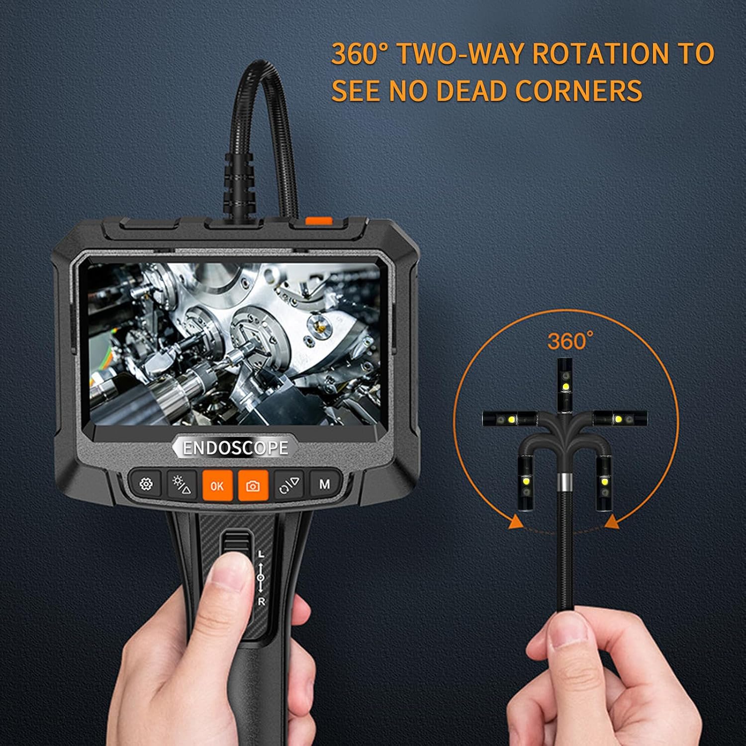 Endoscope Camera with Light, 4.3 IPS Screen Industrial Borescope, 1080P HD Inspection Camera with 8 LED Lights, 2000mAh Rechargeable IP67 Waterproof Endoscope, 16.4FT Semi-Rigid Gadgets for Men