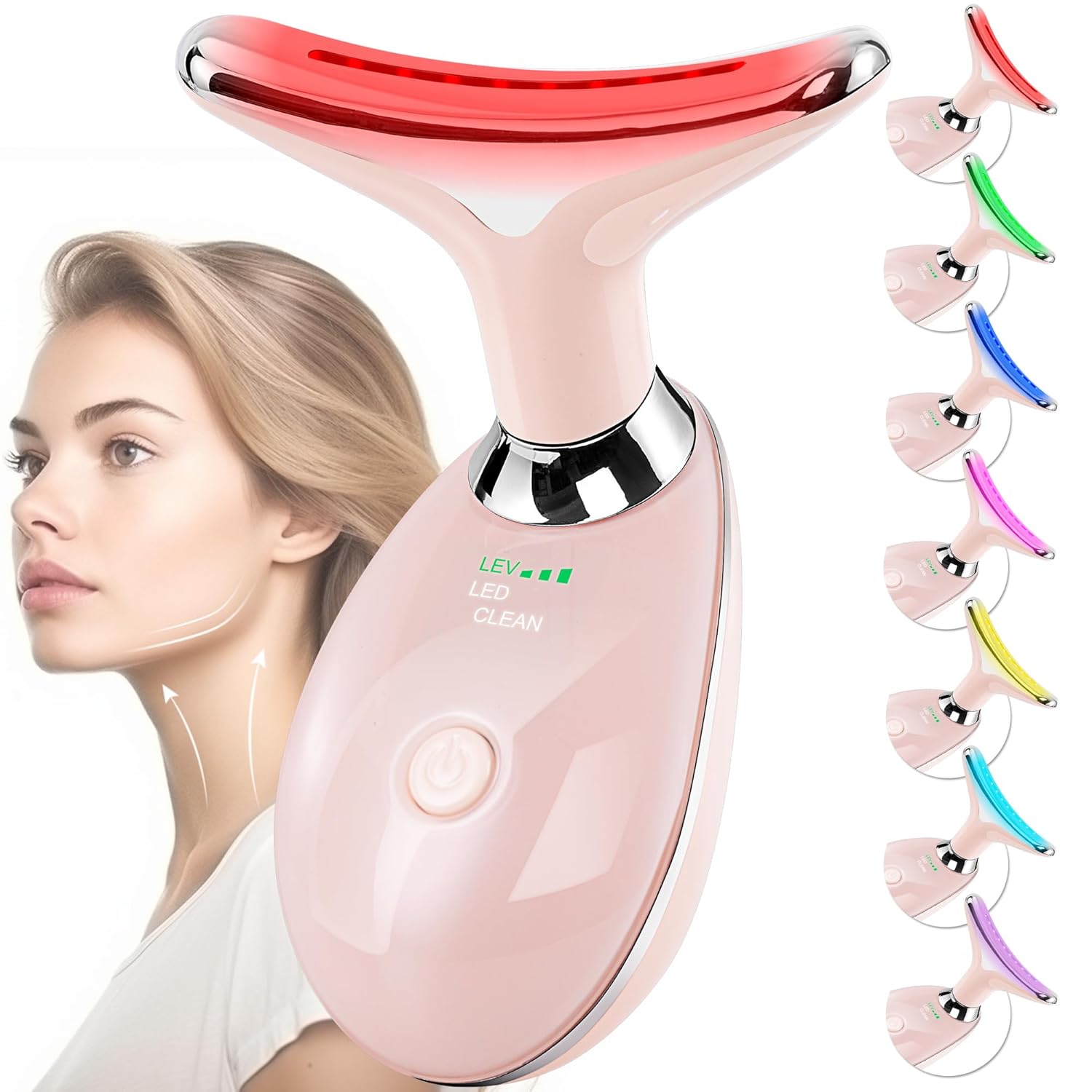 Facial Massager for Face and Neck, Red-Light-Therapy-for-Face and Neck, Face sculpting Wand with 7 Colors, at-Home Face Tool for Skin Care (Pink) Facial Massager for Face and Neck, Red-Light-Therapy-for-Face and Neck, Face sculpting Wand with 7 Colors, at-Home Face Tool for Skin Care (Pink)