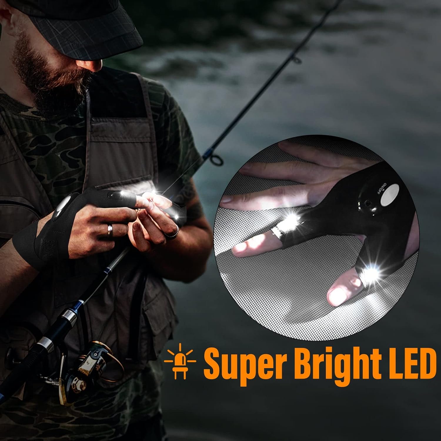 Presents for Men Dad Partner Spouse Him Fathers Day Birthday, LED Flashlight Gloves, Hands-Free Finger Lights Awesome Gadgets for Repairing Fishing Grilling Camping