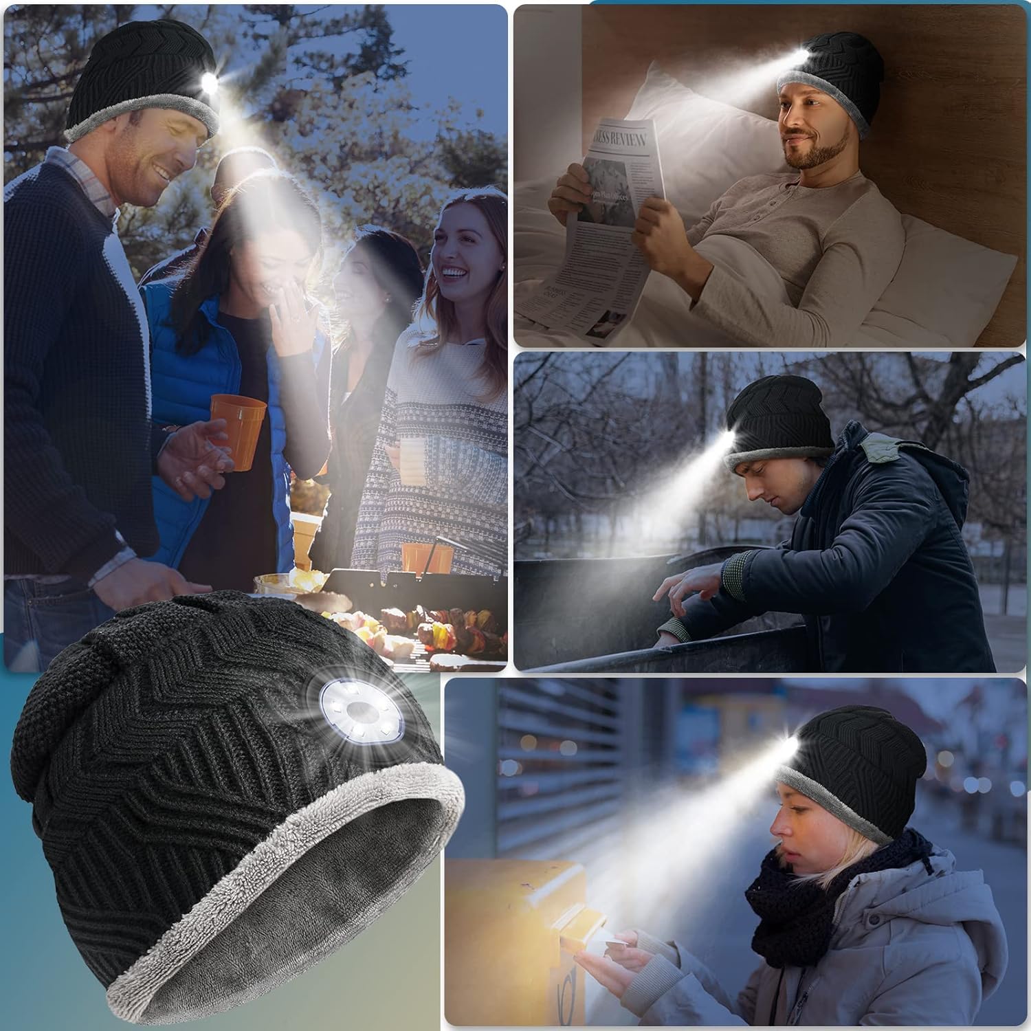 HIGHEVER LED Beanie Hat with Light: Christmas Stocking Stuffers for Men Adult Winter Gift