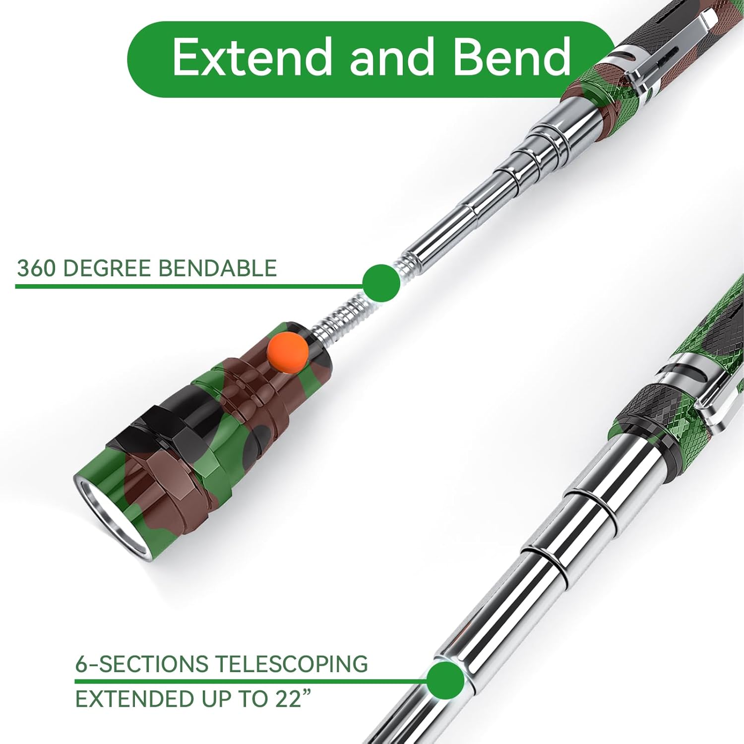 LED Magnetic Pickup Tools, Fathers Day Dad Gifts from Daughter Wife Son, Telescoping Magnetic Flashlights with Extendable Magnet Stick, Birthday Gifts for Men, Him, Dad, Boyfriends, Black