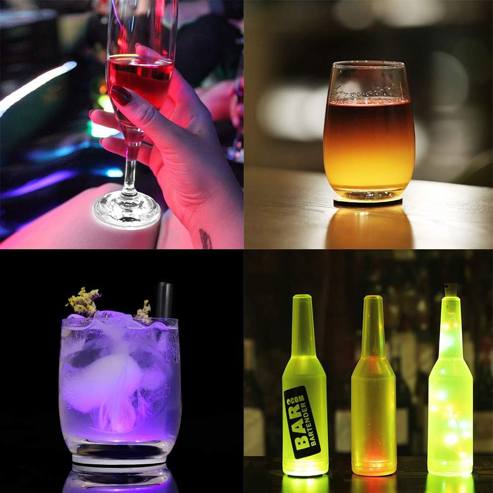 12Pcs LED Coaster, LED Sticker Lights, LED Bottle Lights Cup Holder Lights for Wine Liquor Bottle, Bottle Sparklers for Champagne, Party, Bar, Warm White