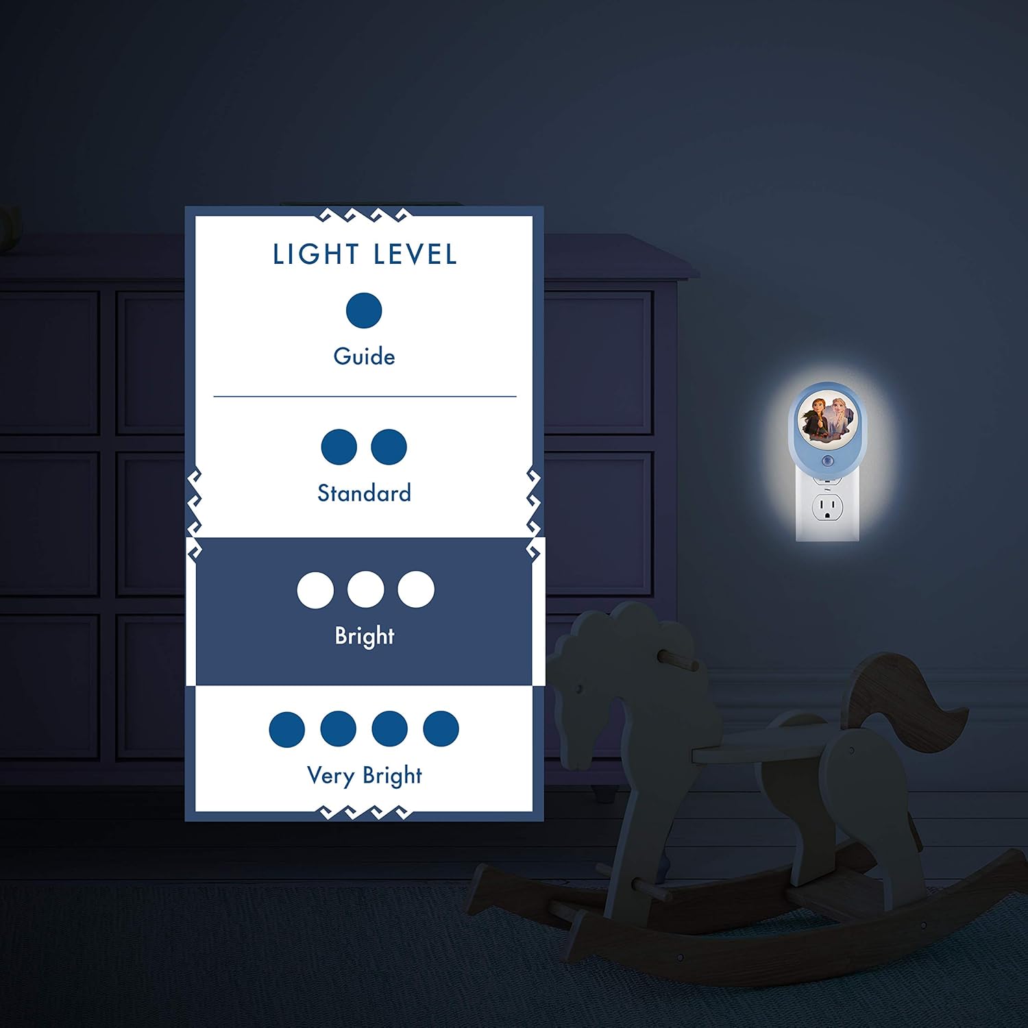 Disney Frozen II MySelect LED Night Light, Motion Sensor, Dusk-to-Dawn, Featuring Anna and Elsa, Ideal for Girls Bedrooms, Nurseries, or Bathrooms – 44473