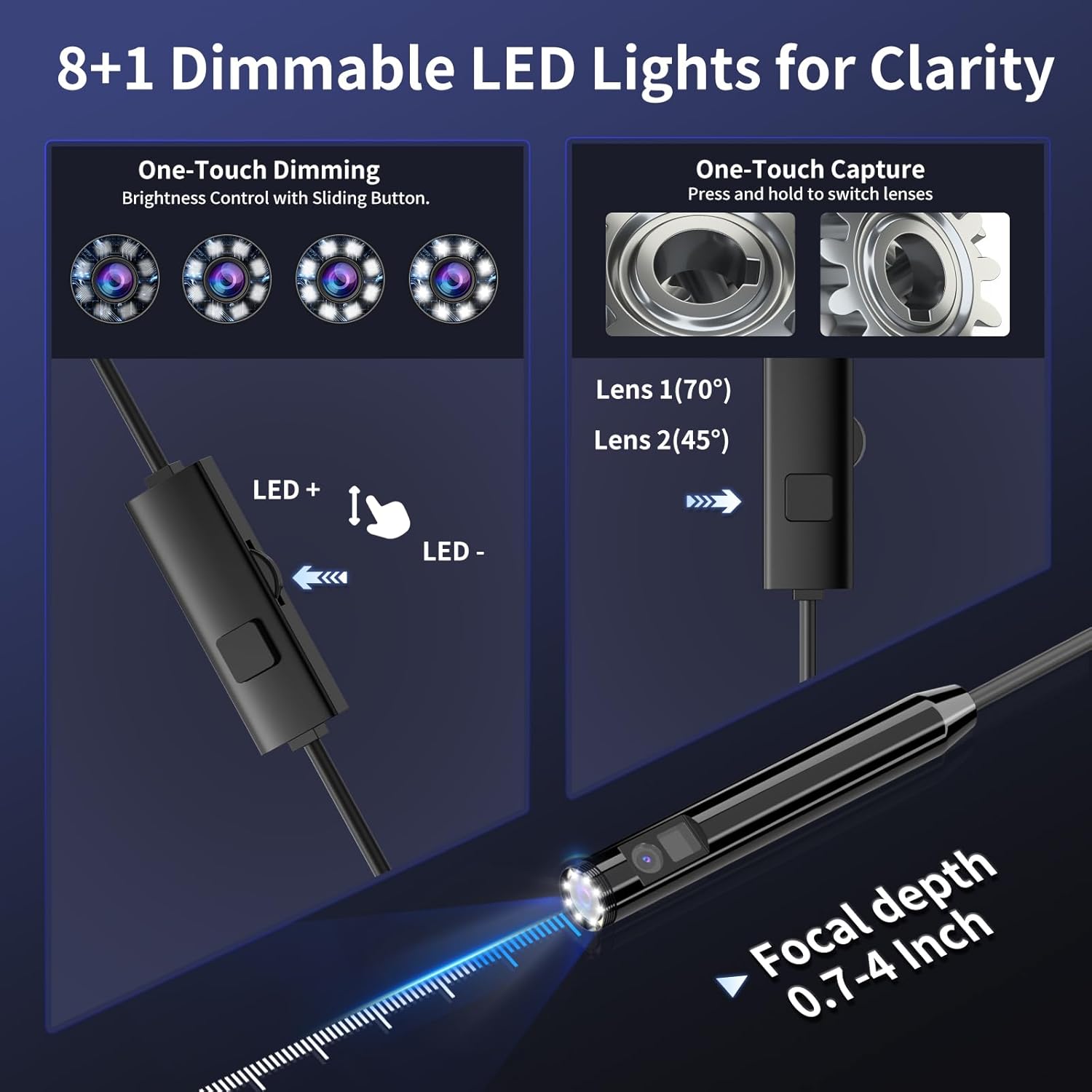 Endoscope Camera with Light, 1920P HD Borescope Inspection Camera featuring 8 Adjustable LEDs, IP67 Waterproof Semi-Rigid 16.4ft Snake Cable compatible with Android, iPhone, and iPad (Single Lens)