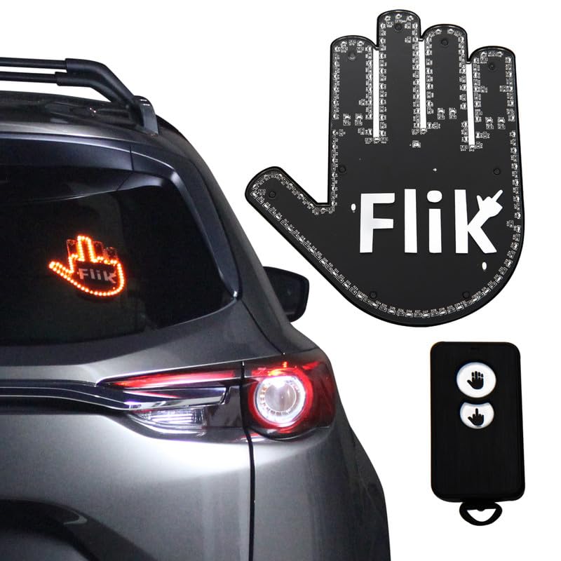 FLIK - THE ORIGINAL Middle Finger Light - Give The Bird Wave to Drivers - Most Trendy Car Accessories, Truck Gadgets Road Rage Signs for Men, Women, Teens - Humorous Back Window Sign FLIK - THE ORIGINAL Middle Finger Light - Give The Bird Wave to Drivers - Most Trendy Car Accessories, Truck Gadgets Road Rage Signs for Men, Women, Teens - Humorous Back Window Sign