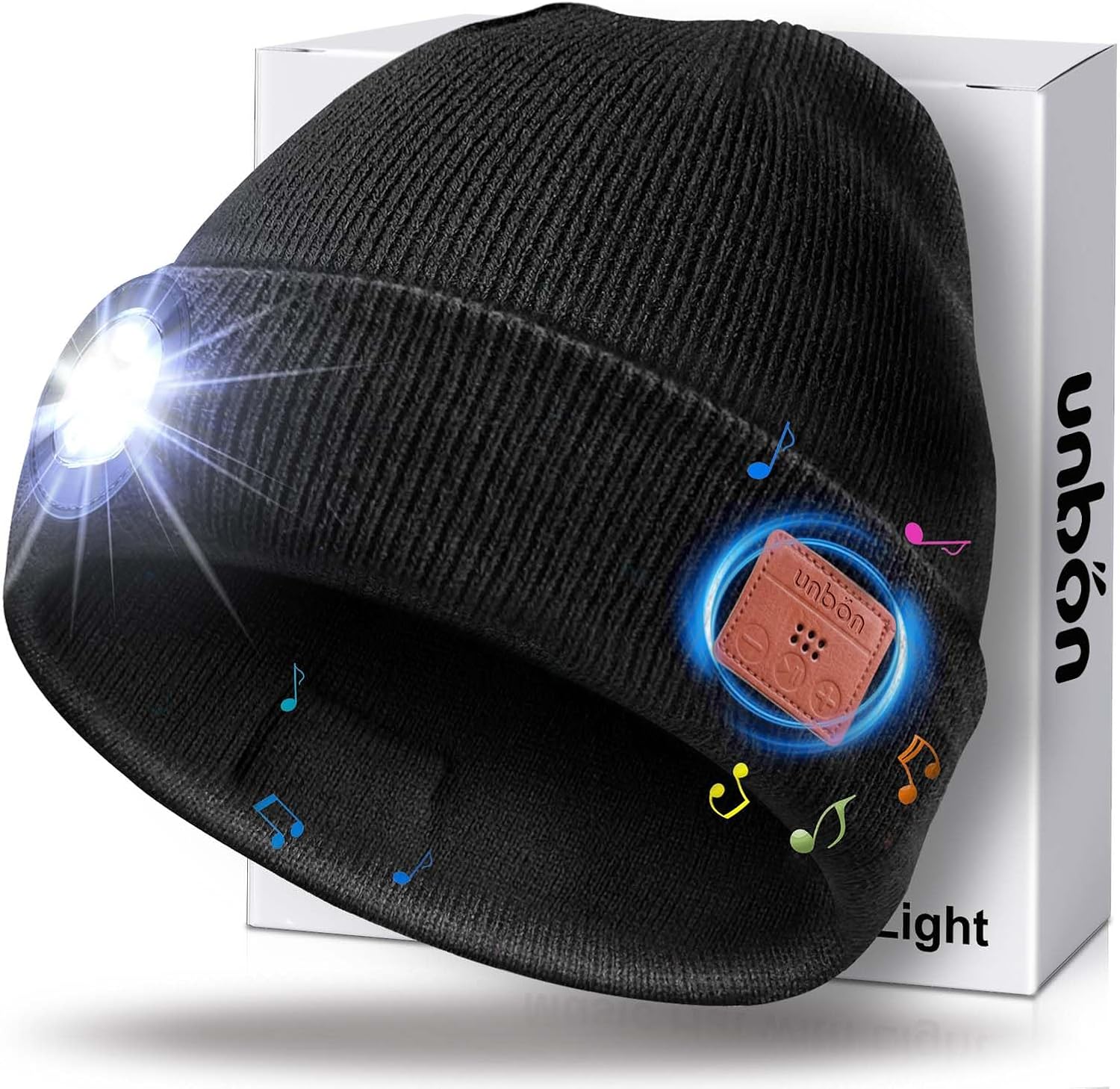 Gifts for Men, Bluetooth Beanie with Light, LED Beanie Hat with Headphones, Mens Gifts for Christmas Birthday Stocking Stuffers for Men Black HA003
