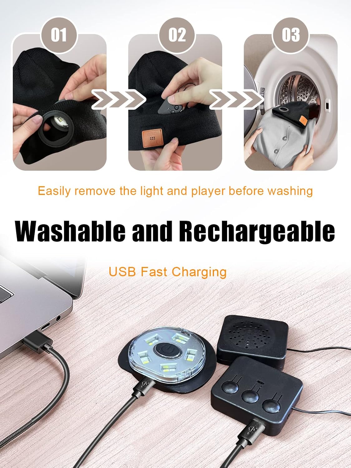 Gifts for Men, Bluetooth Beanie with Light, LED Beanie Hat with Headphones, Mens Gifts for Christmas Birthday Stocking Stuffers for Men Black HA003