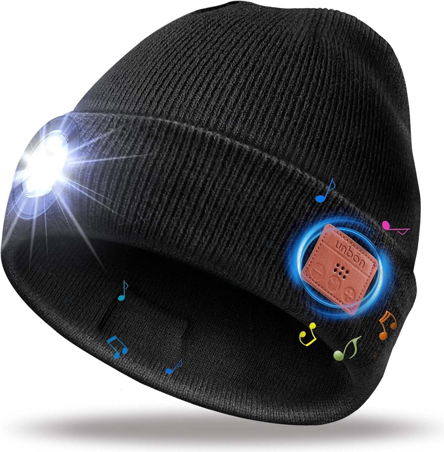 Gifts for Men, Bluetooth Beanie with Light, LED Beanie Hat with Headphones, Mens Gifts for Christmas Birthday Stocking Stuffers for Men Black HA003