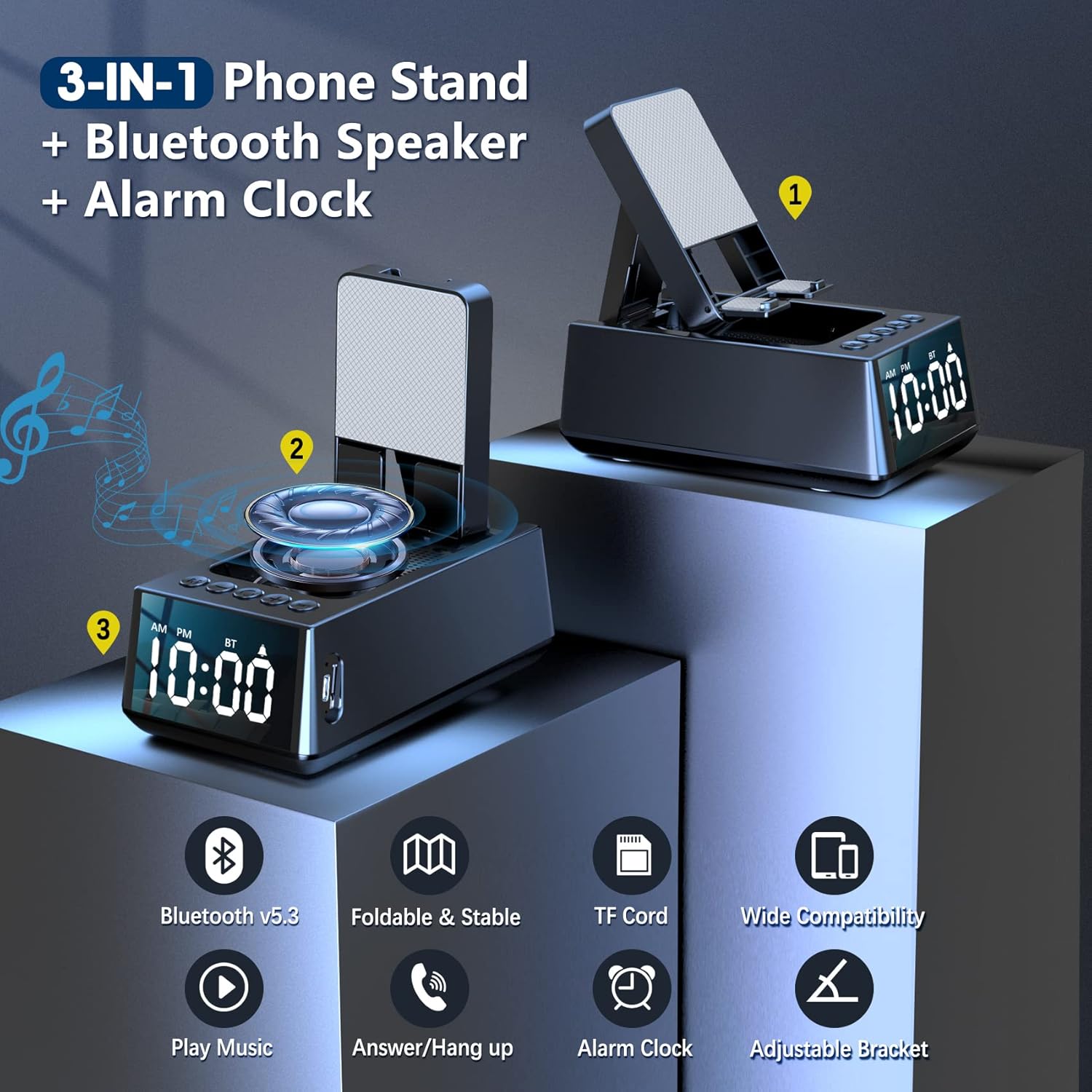 Gifts for Women/Girls, Phone Stand with Bluetooth Speaker LED Alarm Clock, 12H PlaytimeAnti-Slip Base, Hands-Free for Home Cooking/Office, Thoughtful for Mom, Grandma, Wife (Pink)