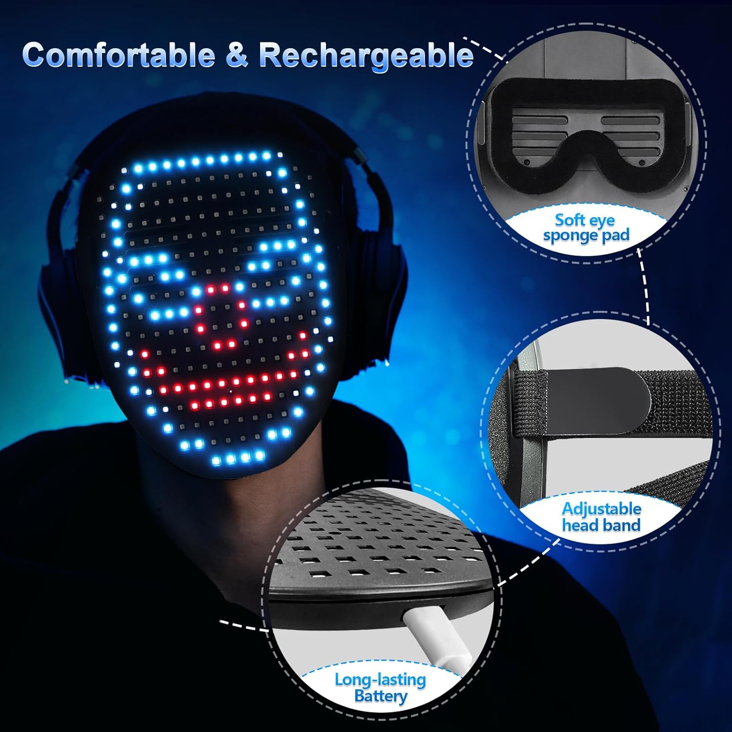 Mr.Pang LED Mask Light up Mask with Gesture Sensing, Cool Face Transforming Mask, Perfect Gifts for Halloween Christmas Birthday Cosplay Party Mr.Pang LED Mask Light up Mask with Gesture Sensing, Cool Face Transforming Mask, Perfect Gifts for Halloween Christmas Birthday Cosplay Party