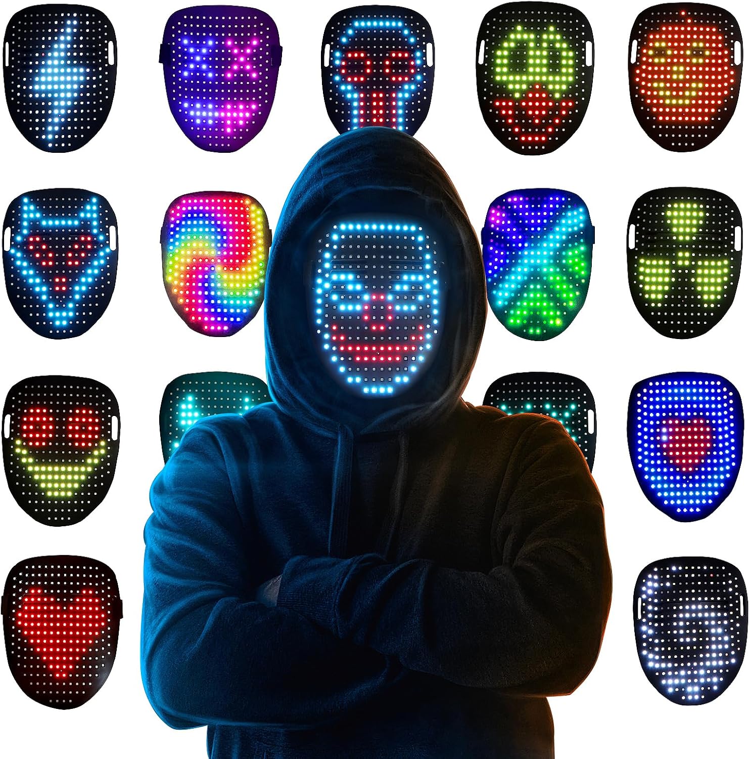 Mr.Pang LED Mask Illuminate Mask with Gesture Detection, Unique Face Altering Mask, Ideal Gifts for Halloween Christmas Birthday Cosplay Celebration Mr.Pang LED Mask Illuminate Mask with Gesture Detection, Unique Face Altering Mask, Ideal Gifts for Halloween Christmas Birthday Cosplay Celebration