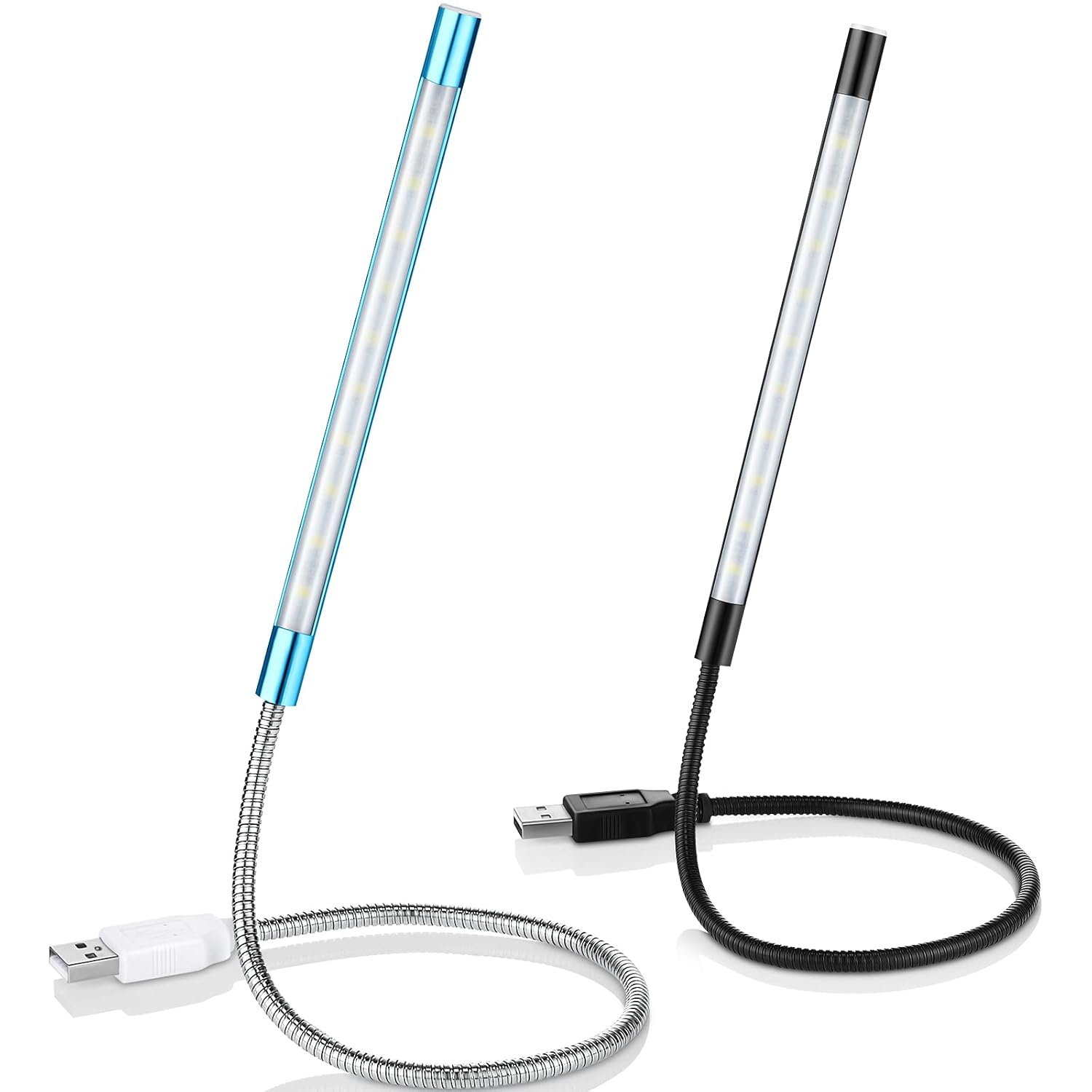 Mudder 2 Pieces USB LED Light for Laptop Keyboard Light Gooseneck Computer Lamp Flexible Stick Dimmable LED Lamp Touch Switch for Reading Book(Black, Blue)
