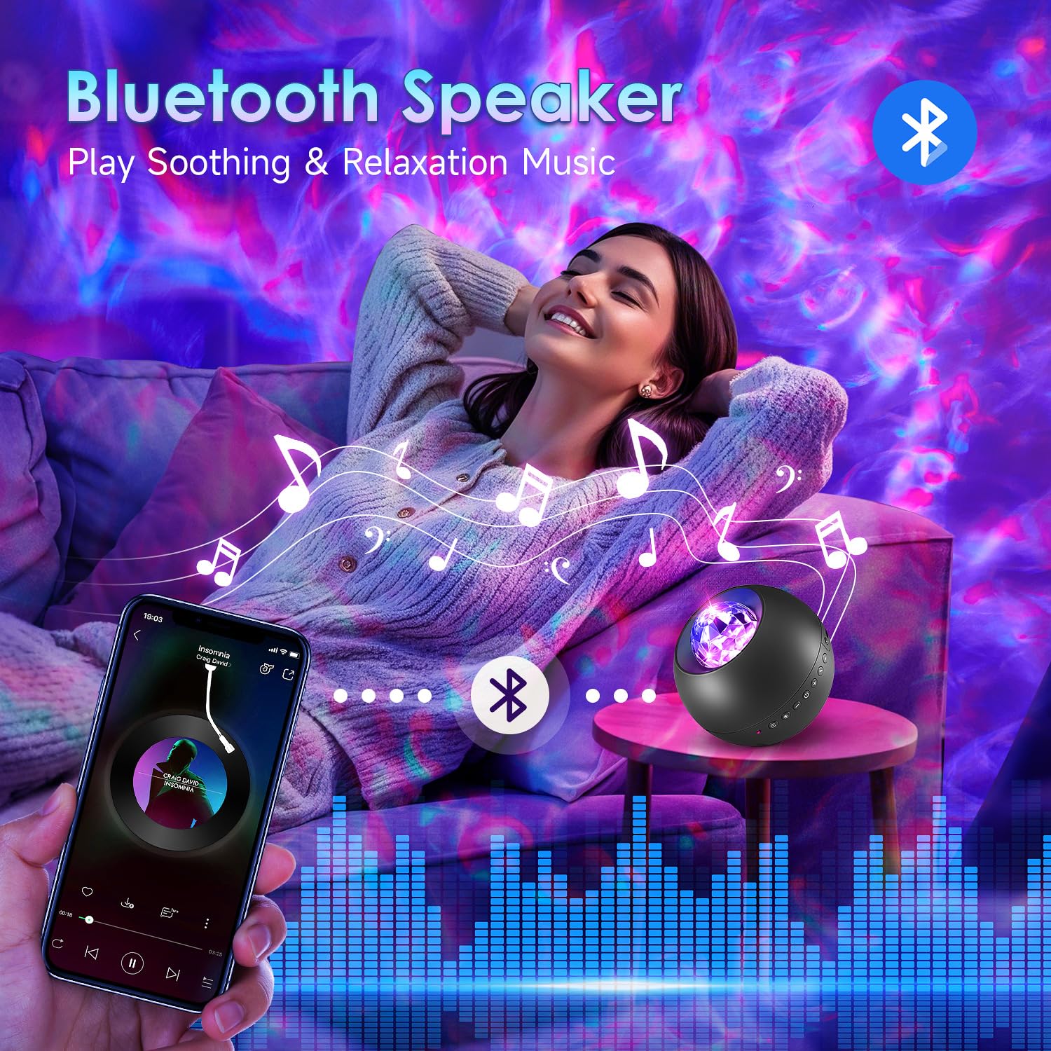 One Fire Galaxy Projector, Vibrant Galaxy Light Projector, White Noise  Bluetooth Room Lights for Bedroom,Remote Timer Kids Night Light,Cute Room Decor for Teen Girl Gifts Trendy Stuff